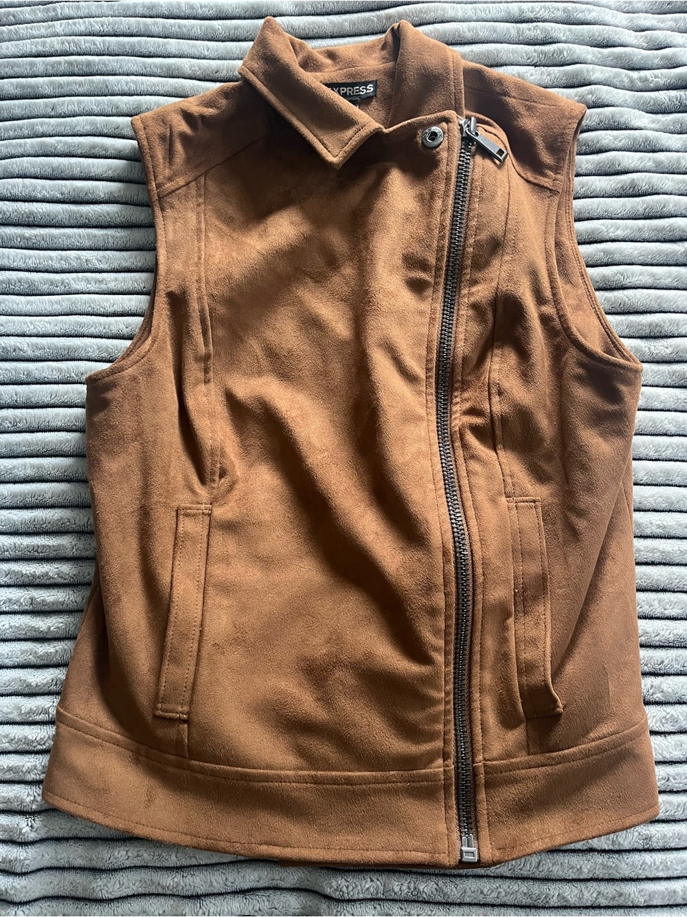 Express Women's Suede Camel Brown Zip Vest